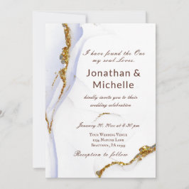 Convite Casamento Cristão Dourado Abstrato Azul Moderno Du