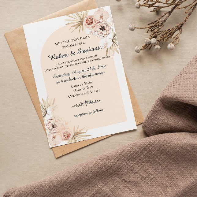 Convite Casamento Cristão Elegante Boho de Primavera com P (Elegant Boho Spring Peony Christian Wedding Invitation)