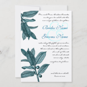 Convite Casamento Cristão Exótico com Planta Teal e Aqua
