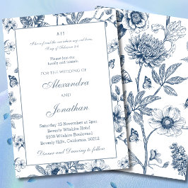 Convite Casamento Cristão Floral Azul Chinoiserie
