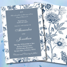 Convite Casamento Cristão Floral Azul Chinoiserie