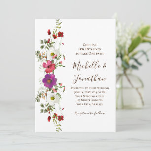 Convite Casamento Cristão Floral de Flores Roxas Rosa