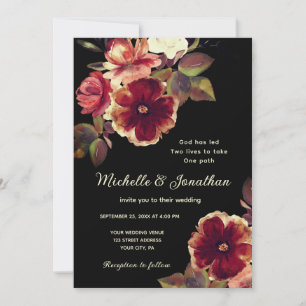 Convite Casamento Cristão Floral Laranja Queimada em Preto