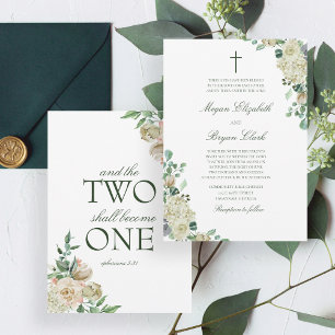 Convite Casamento Cristão Megan White Roses Greenery