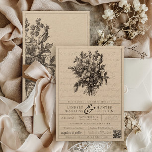 Convite Casamento Cristão Rústico Kraft Floral Vintage Boh