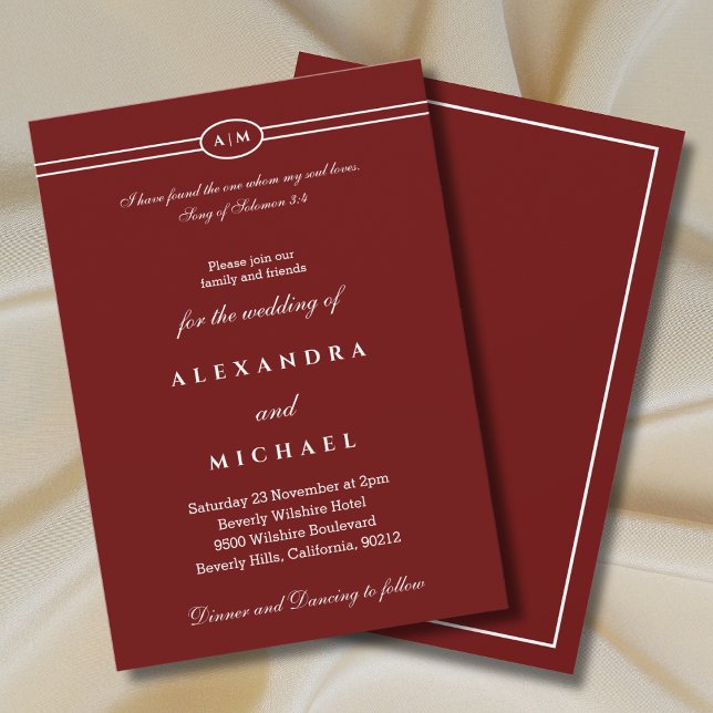 Convite Casamento Cristão Versículo da Bíblia Burgundy Ele (Criador carregado)