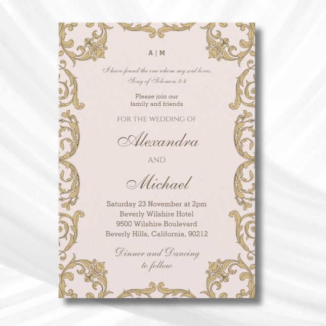 Convite Casamento Cristão Versículo da Bíblia Rosa Empoeir (Criador carregado)