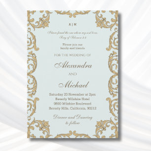 Convite Casamento Cristão Verso Bíblico Barroco Azul Empoe