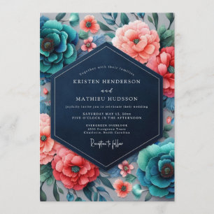 Convite Casamento Cromático Flora Coral Teal