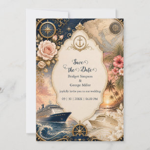 Convite Casamento Cruzeiro Náutico Romântico Floral Viagem