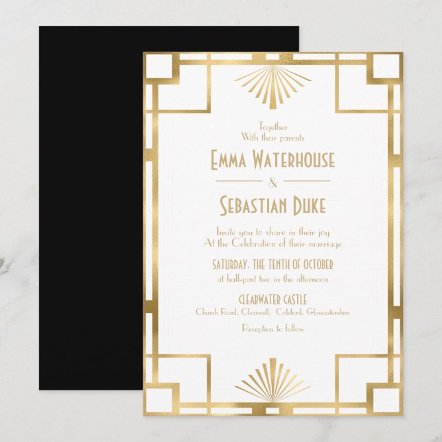 Convite Casamento Customizado Great Gatsby Art Déco (Frente/Verso)