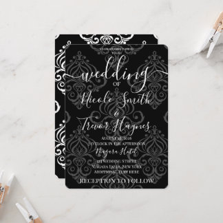 Convite Casamento Customizado Preto e Branco Damask