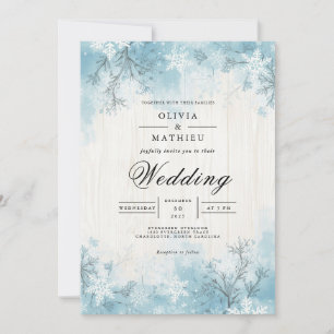 Convite Casamento da Branch de inverno fosco Azul