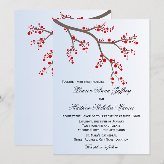 Convite Casamento da Branch de Winter Berry (Frente/Verso)