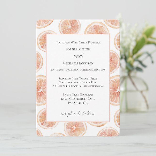 Convite Casamento da Brisa de Verão Toranja (Em pé/Frente)