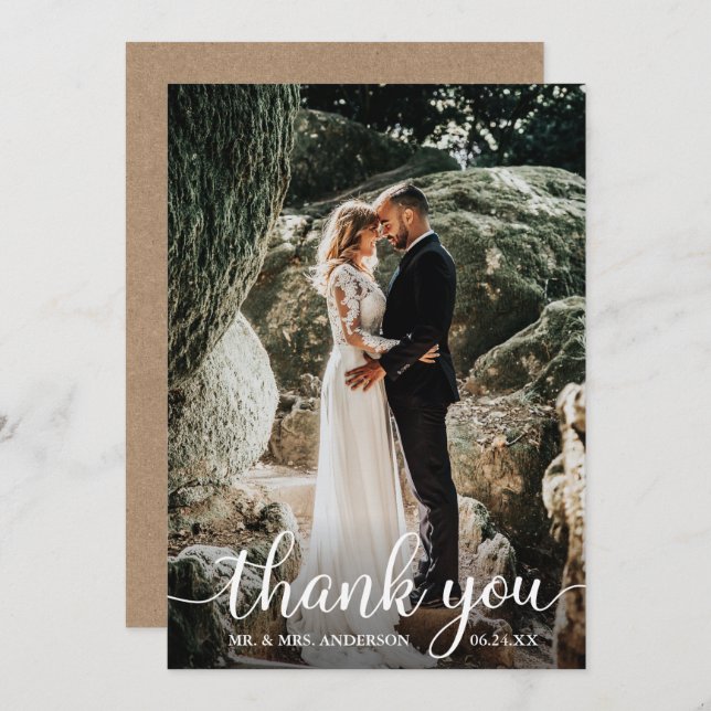 Convite Casamento Da Caligrafia Russa Obrigado Kraft Card (Frente/Verso)