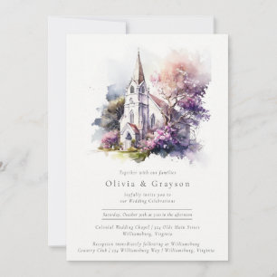 Convite Casamento da Capela da Lavanda Rustic Watercolor