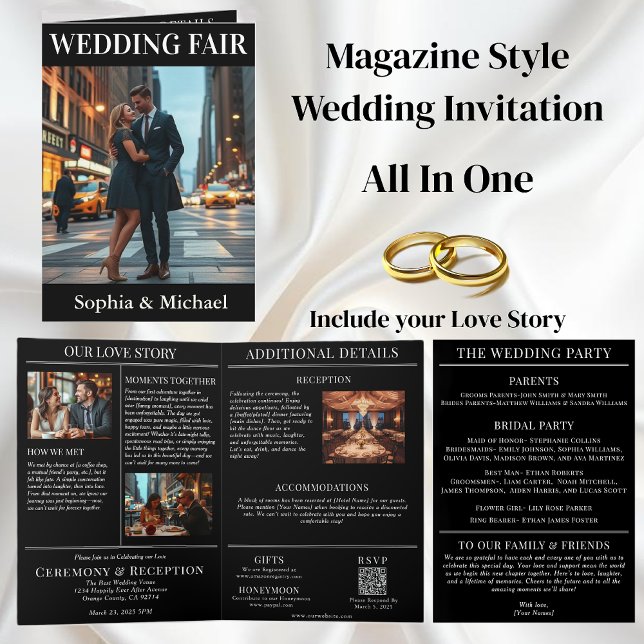 Convite Casamento da Cidade do Cobrir da Revista (Magazine Cover City Wedding  Invitation All in One)