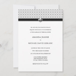 Convite Casamento da Cinza Negra Fleur de Lis Pattern
