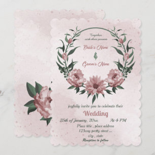 Convite casamento da coroa botânica com flores rosa