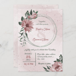 Convite casamento da coroa botânica com flores rosa