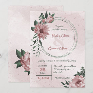 Convite casamento da coroa botânica com flores rosa