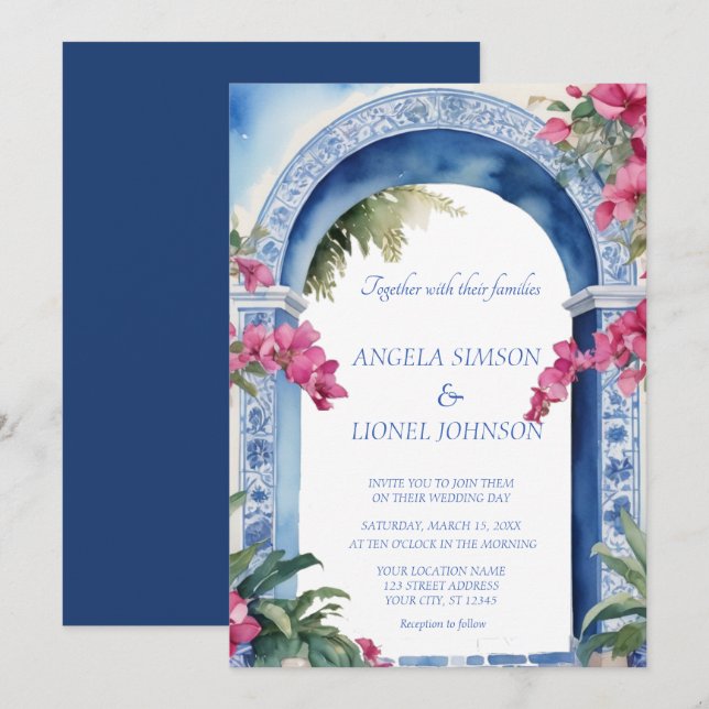 Convite Casamento da Costa Amalfi Bougainvillea (Frente/Verso)