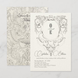 Convite Casamento da crista do monograma da Cinza vitorian