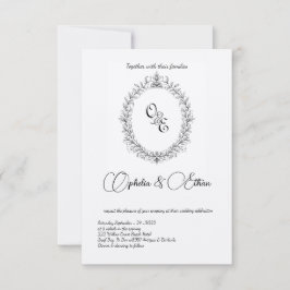 Convite Casamento da crista vitoriana do Monograma Preto e