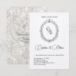 Convite Casamento da crista vitoriana do Monograma Preto e