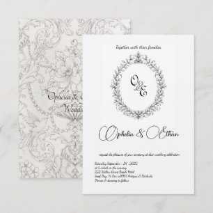 Convite Casamento da crista vitoriana do Monograma Preto e