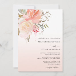 Convite Casamento Da Flor Rosa Rosa-Rosa-Blush Com Aquarel