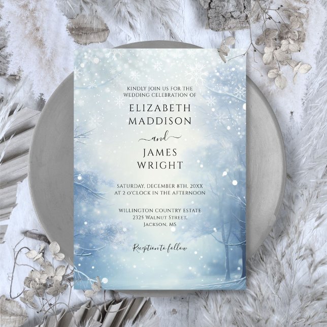 Convite Casamento da Floresta da Terra das Maravilhas do i (Winter Wonderland Forest Wedding Invitation)