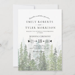 Convite Casamento da Floresta de Pinheiros Rustic Watercol