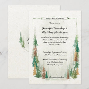 Convite Casamento da Floresta de Pinheiros Rustic Watercol