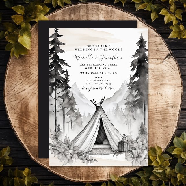 Convite Casamento da Floresta Montanha em Campanha Rustic  (Rustic Elegant Glamping Camping Mountain Forest Invitation)