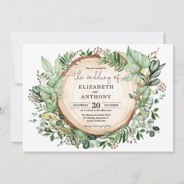 Convite Casamento da Floresta Rustic Leafy Greenery (Frente)