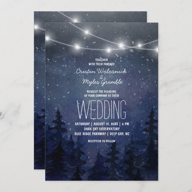 Convite Casamento da Floresta Rustic Night Sky | Luzes de  (Frente/Verso)