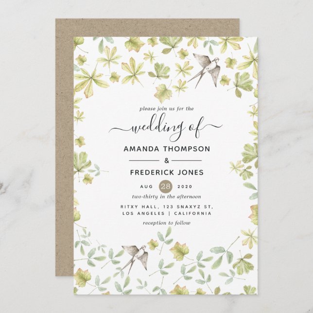 Convite Casamento da Floresta Rustic Watercolor (Frente/Verso)