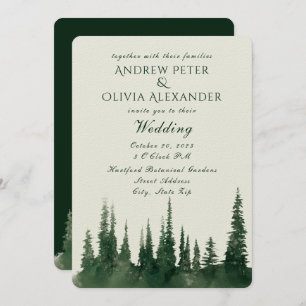 Convite Casamento da Floresta Verde Pine Evergreen
