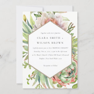 CONVITE CASAMENTO DA FOLHA DE CACTI SUCCULENTA VERDE BLUSH