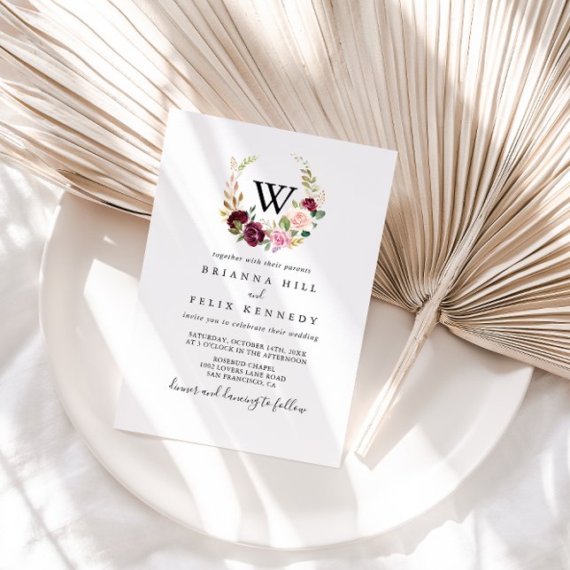 Convite Casamento Da Folhagem Botânica Rustic Floral Monog (Criador carregado)