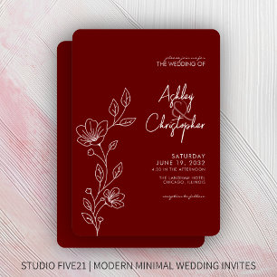 Convite Casamento da Folhagem Vermelha Moderna Crimson