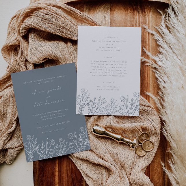 Convite Casamento da Frente Azul e do Fundo Branco (Criador carregado)