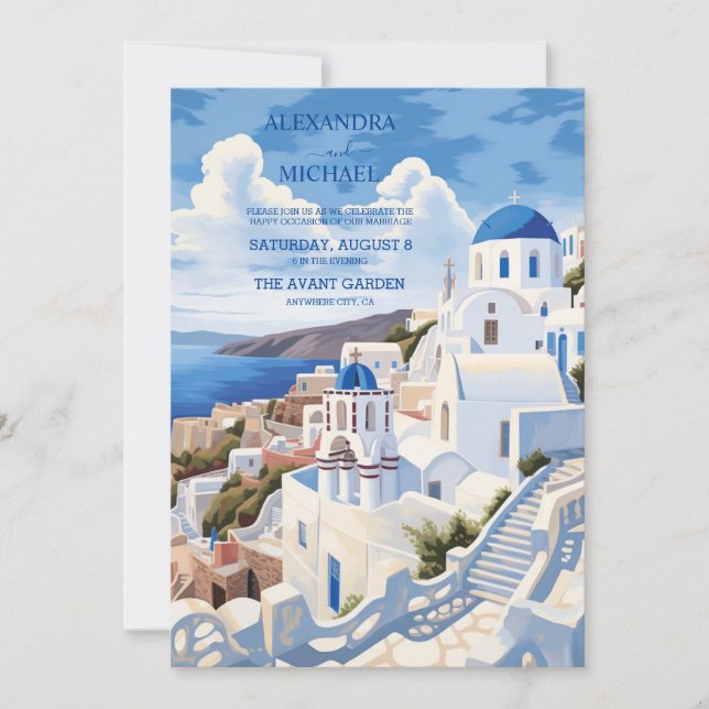 Convite Casamento da Grécia de destino Santorini (Frente)
