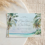 Convite Casamento da Ilha das Palmeiras Tropicais de Praia<br><div class="desc">Este elegante convite para o casamento de destino apresenta uma linda paisagem de aquarela de uma praia tropical com palmeiras,  praia arenosa e água azul-cristal. A tipografia é clássica,  mas moderna. Este é o convite perfeito para um tema de praia tropical ou casamento de destino.</div>