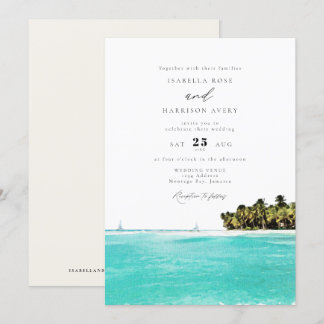 Convite Casamento da Ilha Jamaica Watercolor Tropical Beac