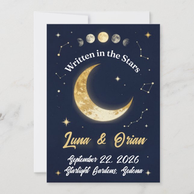 Convite Casamento da Lua Celestial Escrita nas Estrelas |  (Frente)