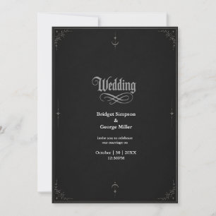 Convite casamento da lua estrela minimalista gótica preta