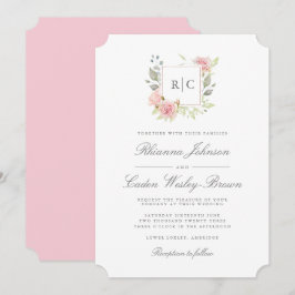 Convite Casamento da Moldura do Monograma de Rosas Rosa La